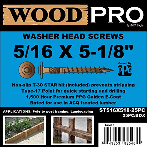 WoodPro Fasteners ST516X518-25PC 5/16-Inch by 5-1/8-Inch Length Round Washer Head Exterior Wood Screws, 25-Pack - Image 3