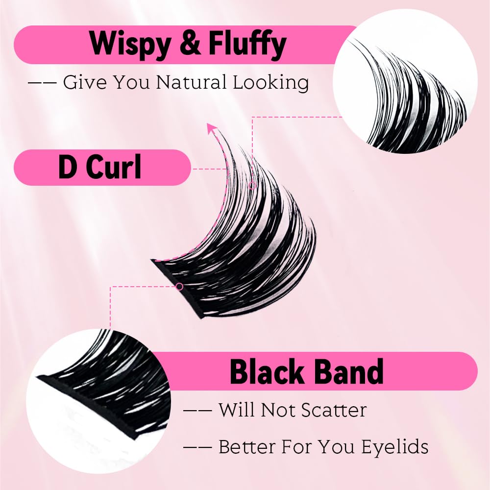 GGOKOK Lash Clusters Wispy DIY Lash Extension 8-16mm Eyelash Clusters 90pcs Natural Cluster Lashes Individual Lashes at Home D Curl Fluffy Eyelash Extensions(D01) - Image 3