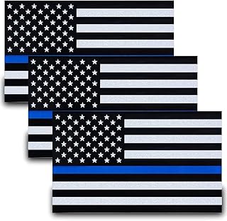 Besby 3pcs Reflective US Flag Stickers, Thin Blue Line American Flag Decal Car Laptop Bumer Sticker 5"x3" Vinyl, Support USA Police and Law Enforcement Officers