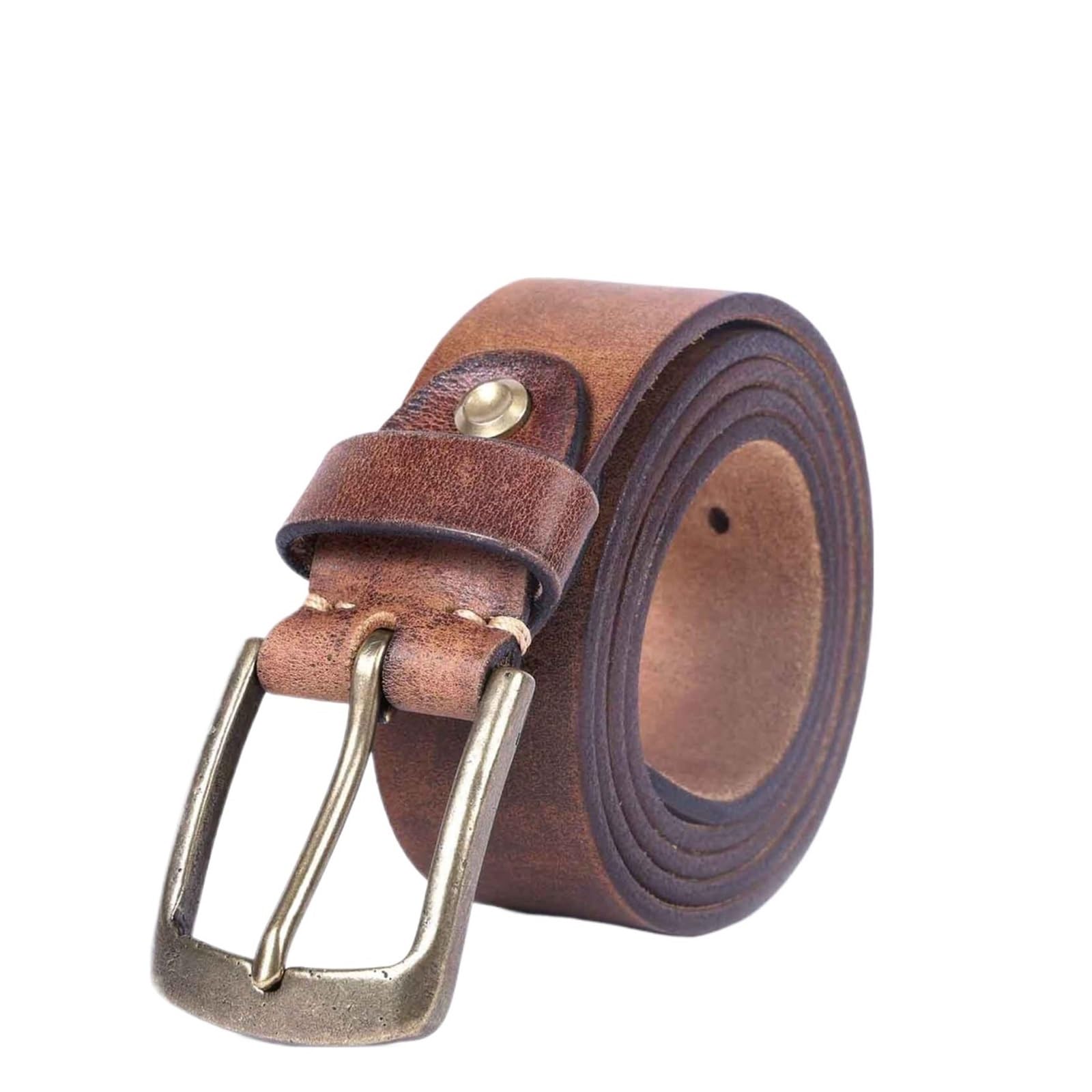 1 szt. Męski pasek ze skóry bydlęcej w stylu vintage z mosiężną klamrą