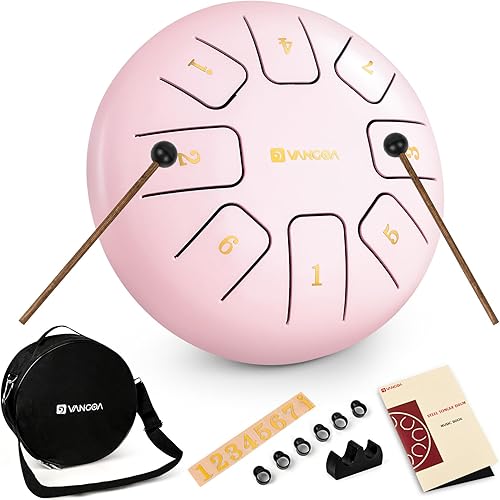 Tambor de lengua, 6 pulgadas 8 notas de acero tambor de lengua C mayor tambor de acero con bolsa, púas de dedos, mazos y libro de música para