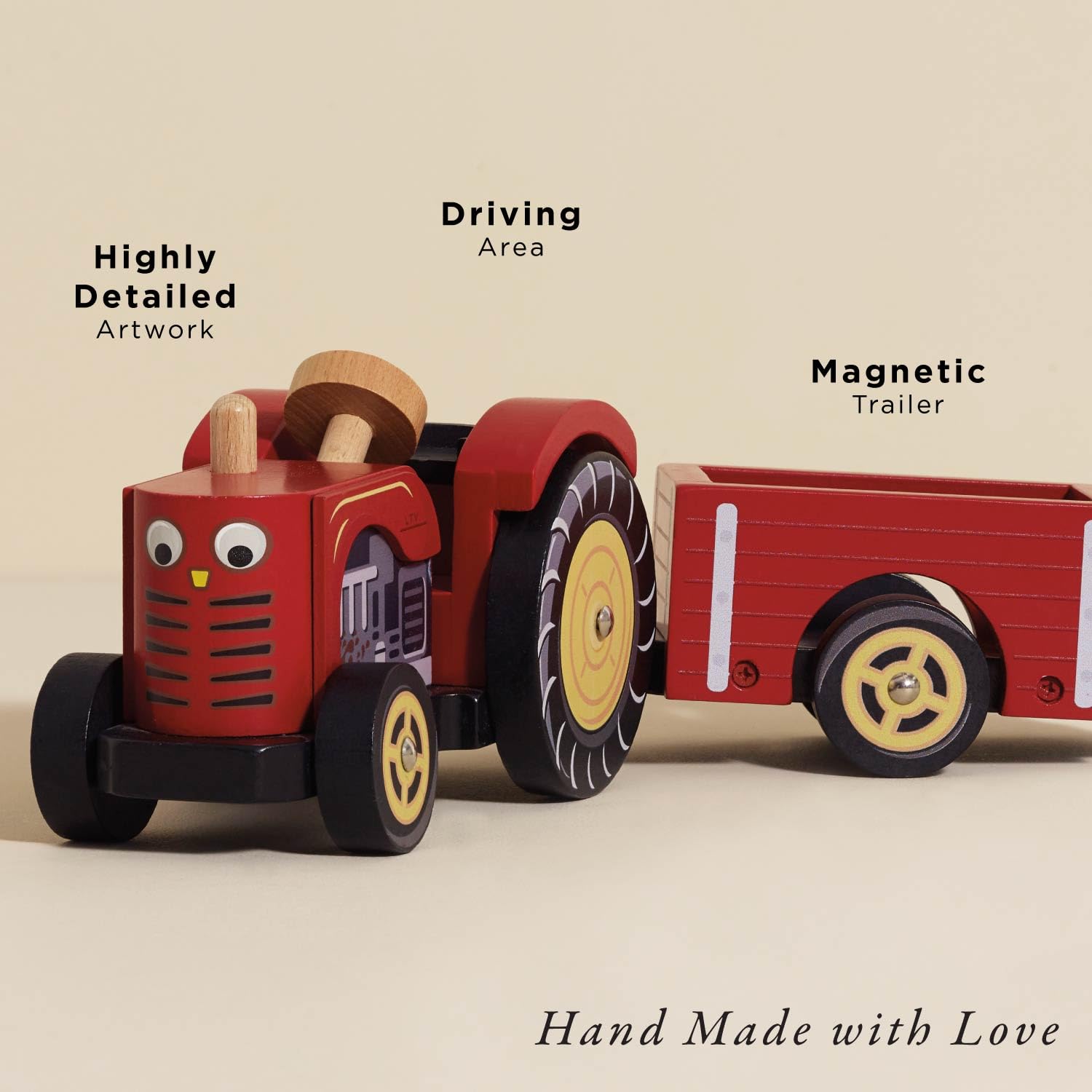 Le Toy Van - TV468 - Juego de Tractor de Juguete Educativo para niños, 2 años, Juguete Montessori, con Remolque magnético, Juego de Madera ecológico, sin plástico