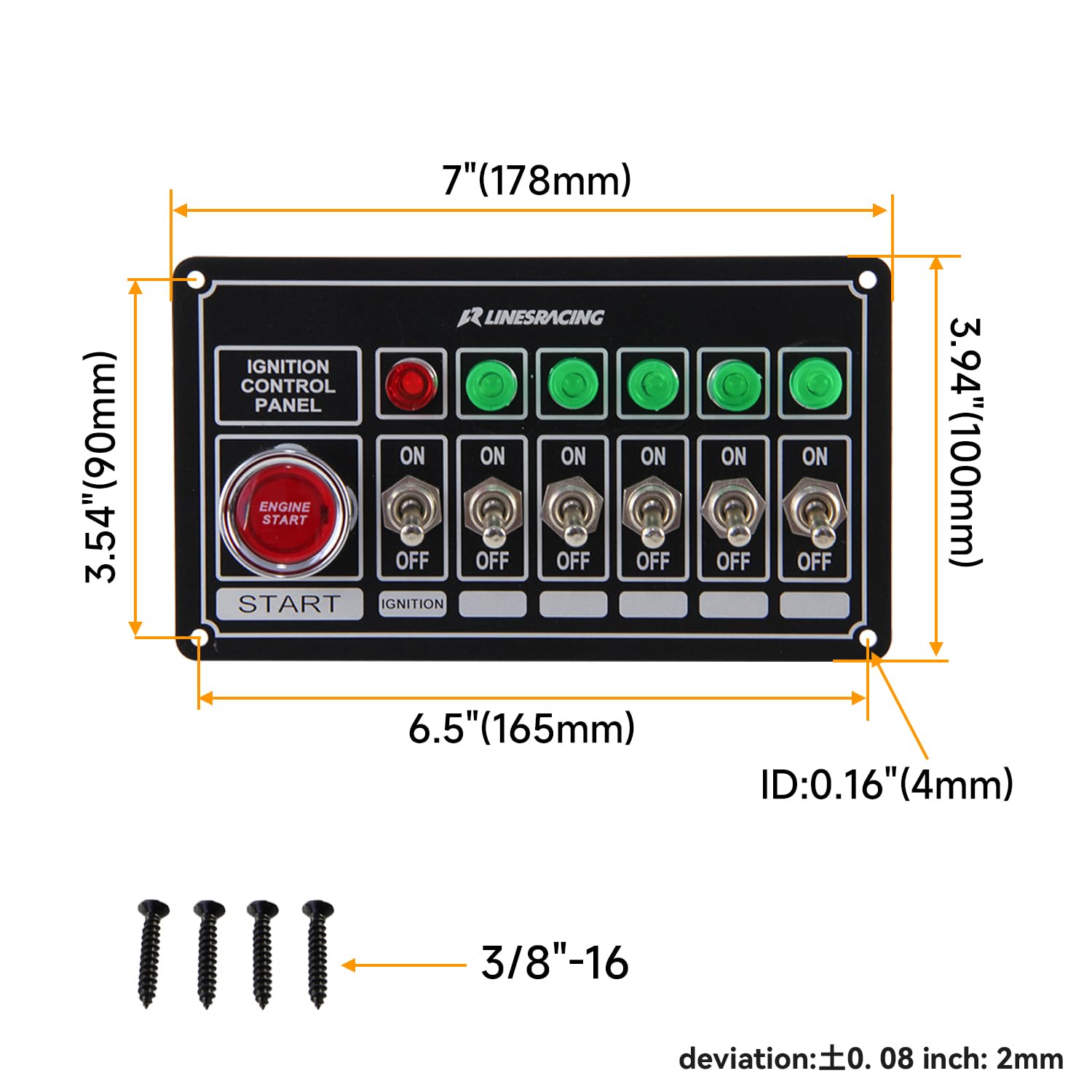 Ignition Engine Start Panel With 6 Switches & Lights - Black (6 Pins)
