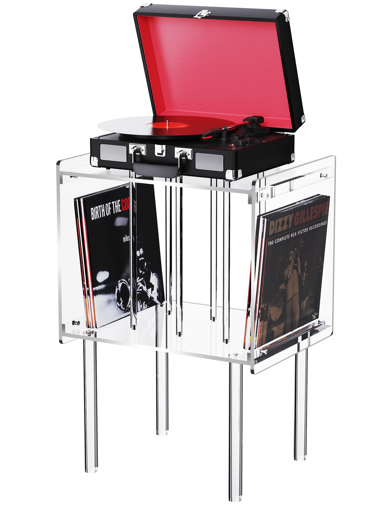 solaround Soporte para tocadiscos acrílico, con almacenamiento de vinilo, mesa auxiliar de acrílico (Claro)