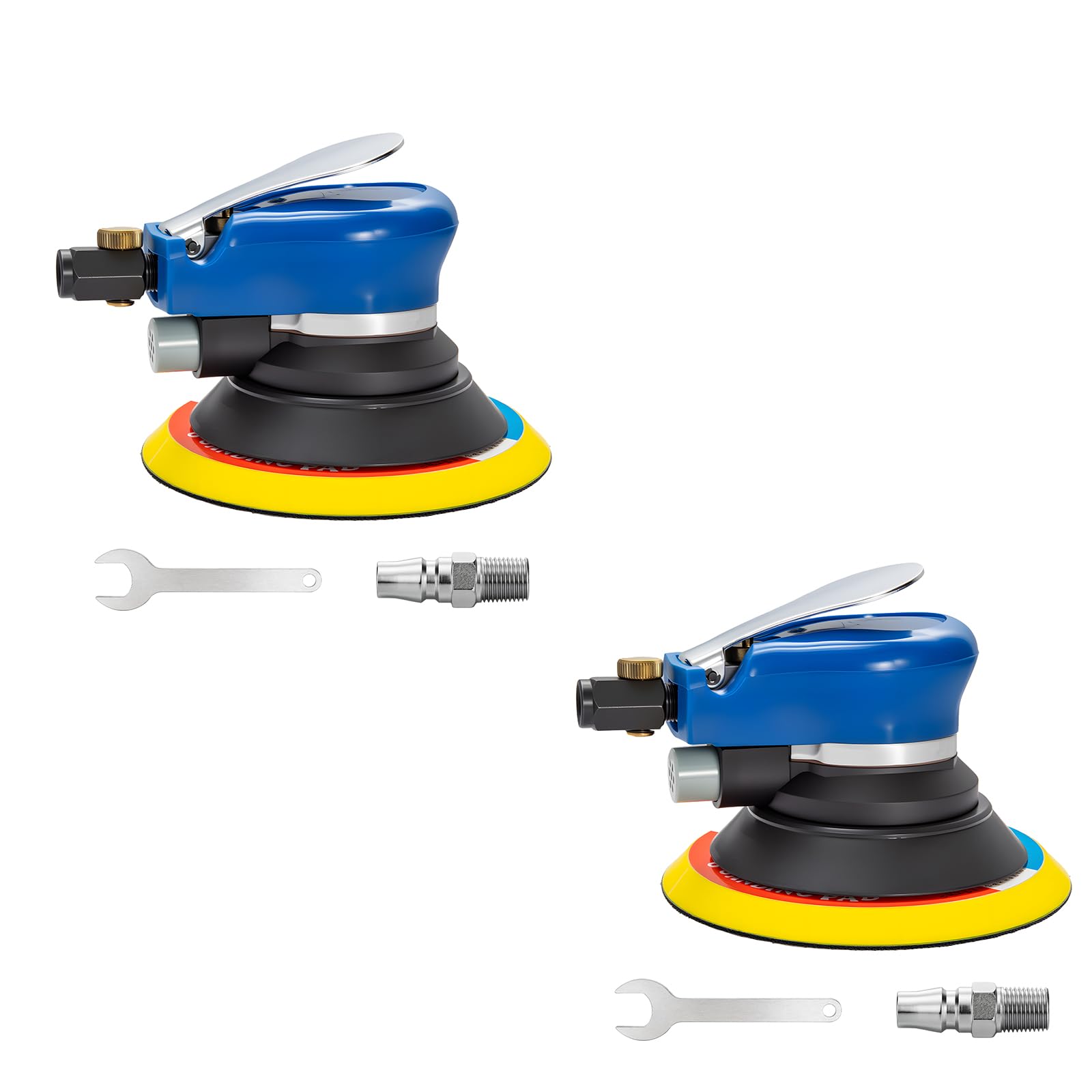 6" Air Random Orbital Sander 150mm Dual Action Pneumatic Air Powered Palm Sander with Adjustable Speed Hook Loop Disc Professional Surface Polishing Sanding Tool for WoodMetal Auto Body (2pcs)