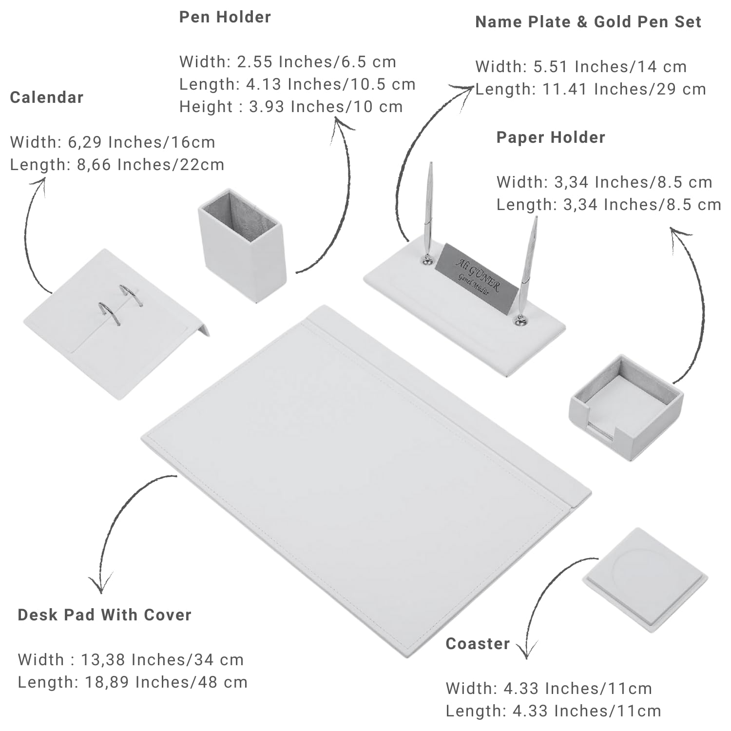 Schreibtisch-Set aus Leder – Schreibtisch-Organizer-Set – Büro-Schreibtischunterlagen-Zubehör – Kalenderhalter – 8 Zubehörteile – Schreibtisch-Organizer – Büro-Schreibtisch-Zubehör (Gray)