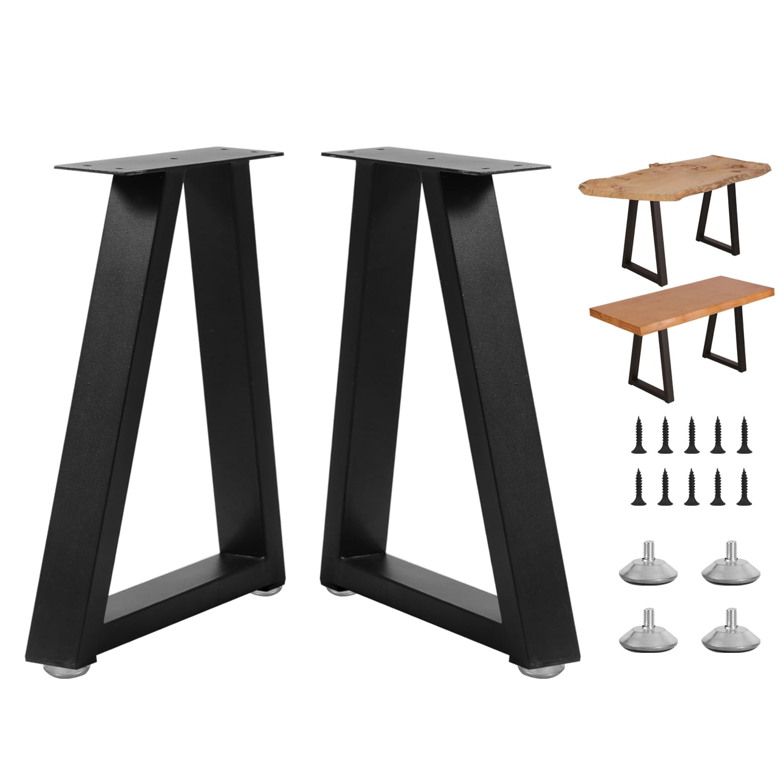 16 Inch Trapezoid Metal Table Legs for Bench Legs, Coffee Table Legs, DIY Furniture Legs Set of 2, Including Screws and Adjustable Feet Pads, 16 Inch x 10.8 Inch