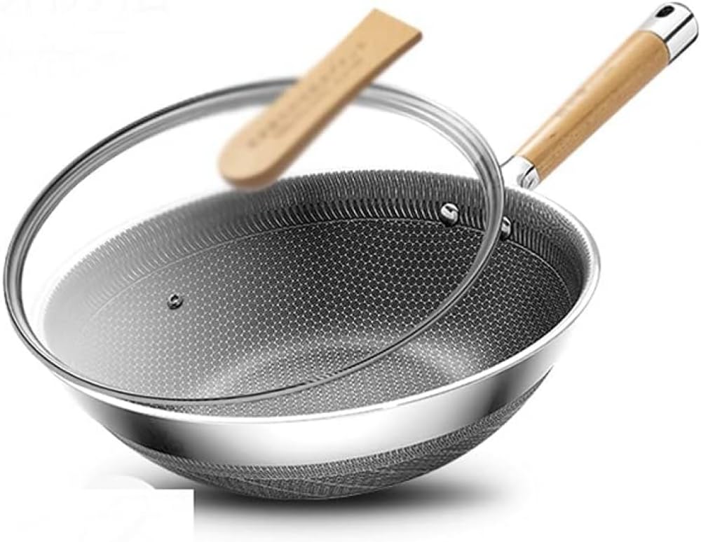 ASerZenith Stainless Steel Wok Non-Stick Pan Without Oily Fume Pan And Kitchenware Pots And Pans Pans Frying Set Wok