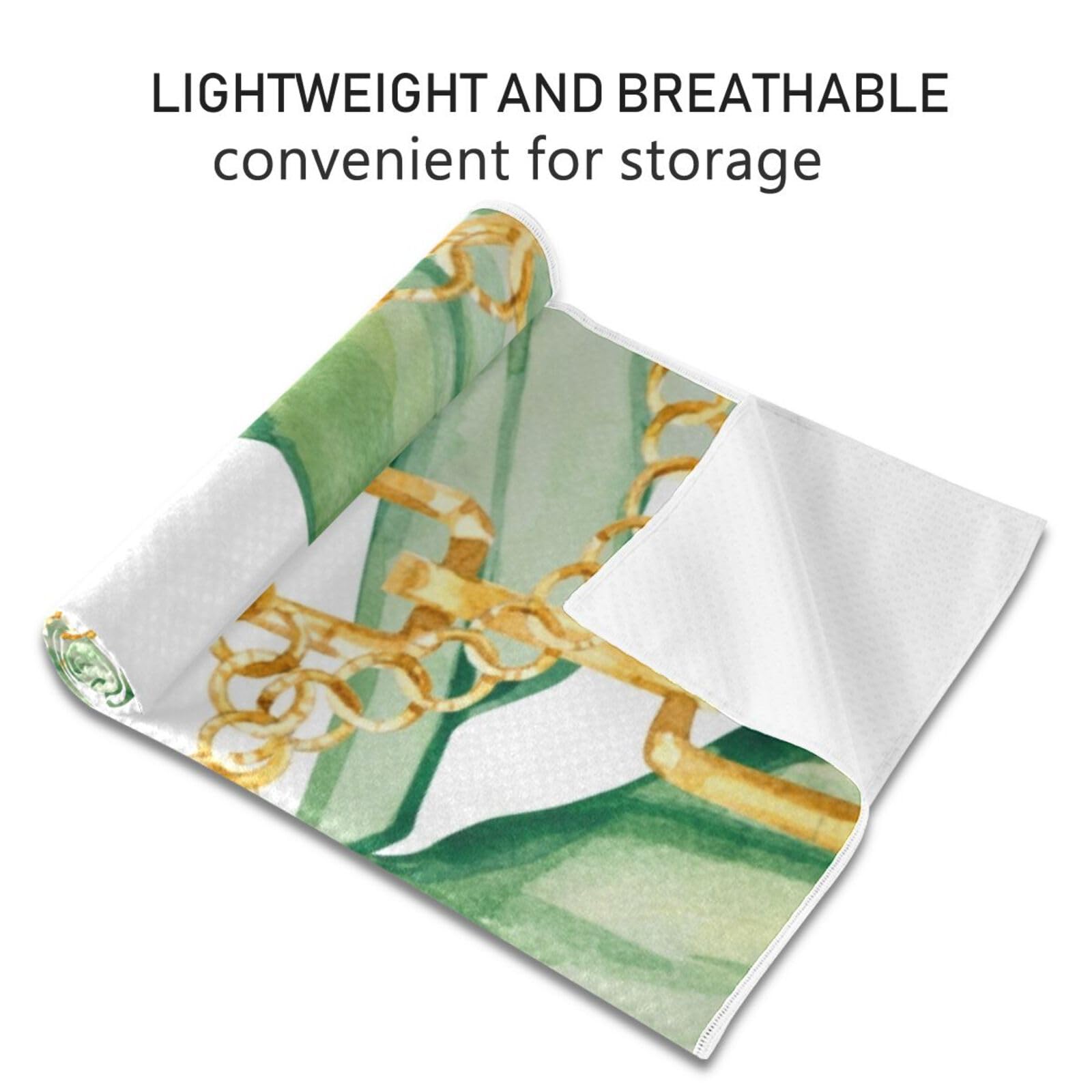 SEINDUS Tropical Leaves and Golden Chain Pattern Hot Yoga Towel for Women & Men, Non Slip Super Absorbent and Quick Dry Yoga Mat Towel for Hot Yoga, Pilates and Fitness 73