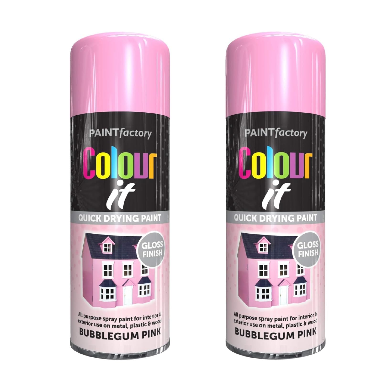 Ysamax 2Pcs All Purpose Bubble-Gum Pink Gloss Spray Paint, Both Interior And Exterior Use, Quick Drying Paint, Versatile Uses, Aesthetic Appeal, 400Ml, (2Pcs)