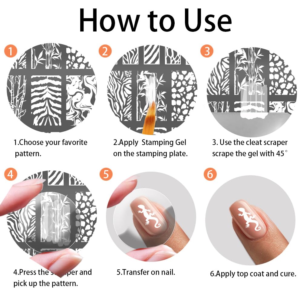 PH PandaHall 5 pz Piastre per Timbri per Unghie con Stampa Animale, Modelli per Nail Art con Stampa Leopardata Mista, Stencil per Nail Art con Tigre e Leone per Nail Art Fai Da Te, Stampa Manicure