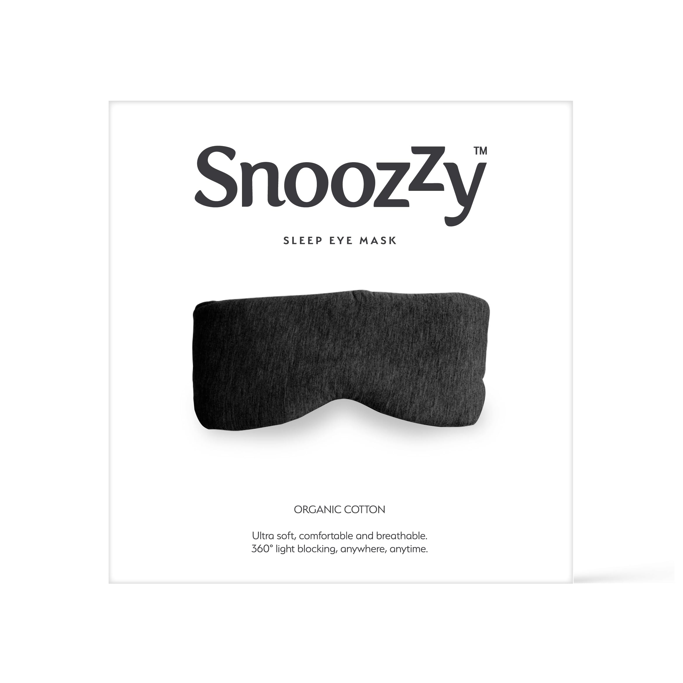 SnoozZy - Antifaz de algodón 100 % orgánico para dormir, abrazable, totalmente ajustable, suave envoltura para los ojos, cómodo y perfecto para dormir y viajar, bloqueo de luz para los ojos - Gris