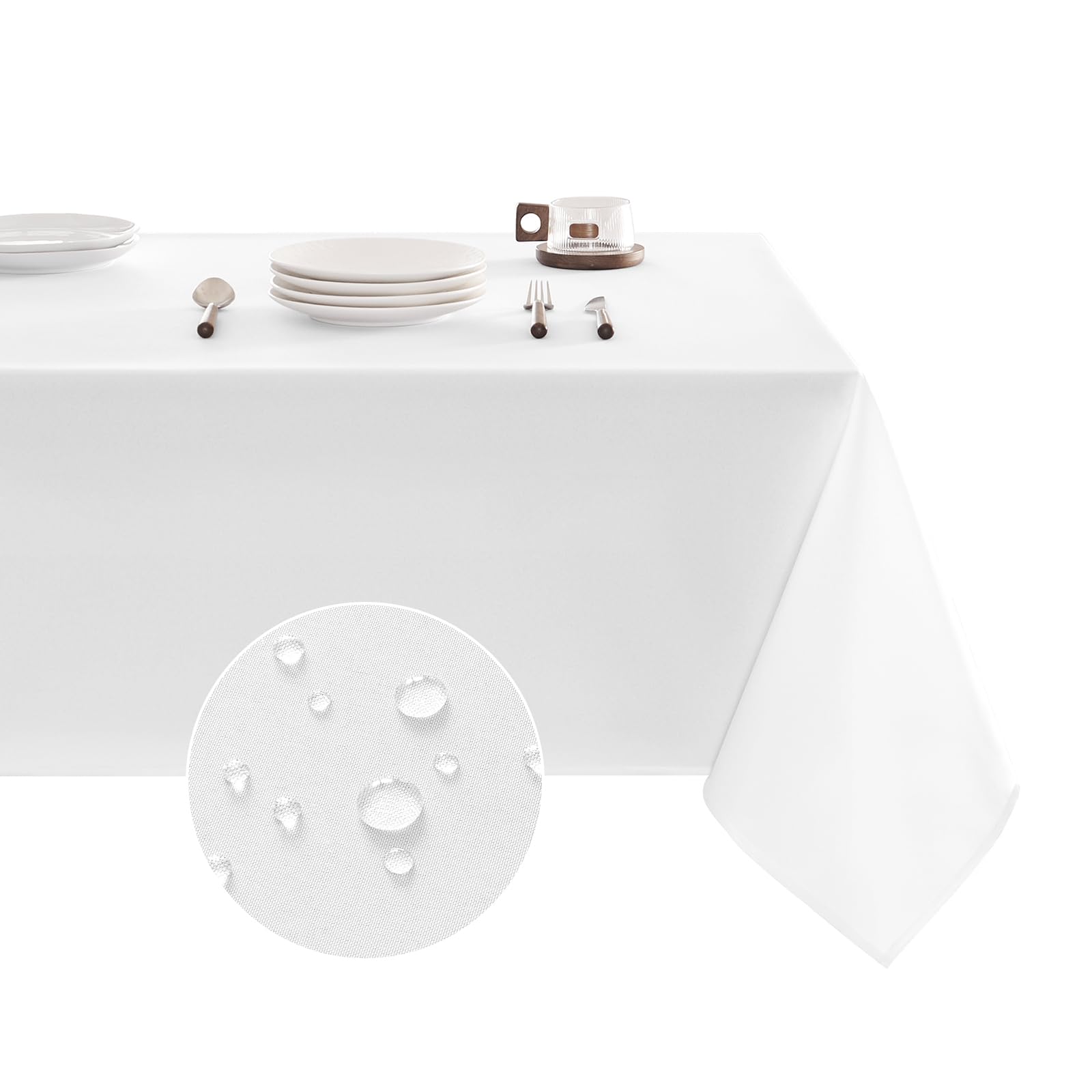 Table Cloth Rectangle Waterproof Spill-Proof Wrinkle-Free Tablecloth Washable, Kitchen Dining Tabletop Decoration, Fabric Table Cover for Indoor and Outdoor Use, 60 x 84 Inch, White