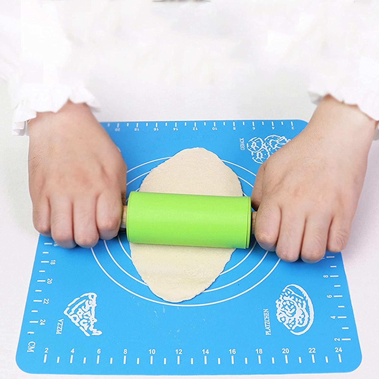 Rullo per pasta Set per bambini Rullo per mattarello Resistente alle alte temperature Sicuro Superficie morbida antiaderente Mattarelli non assorbenti con cuscino Mattarelli in legno di silicone
