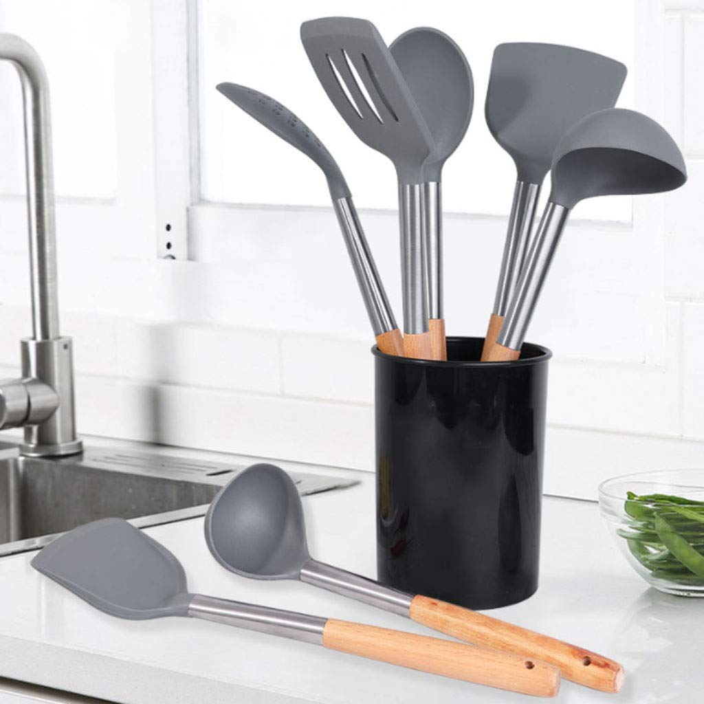 Küchenutensilien-Set, Küchengeschirr, Pfannenwender, Löffel-Set, Holzgriff, Kochgeschirr, Silikon, Edelstahl, Silikon, Kochschaufel, Löffel, komplettes Set an Küchenzubehör