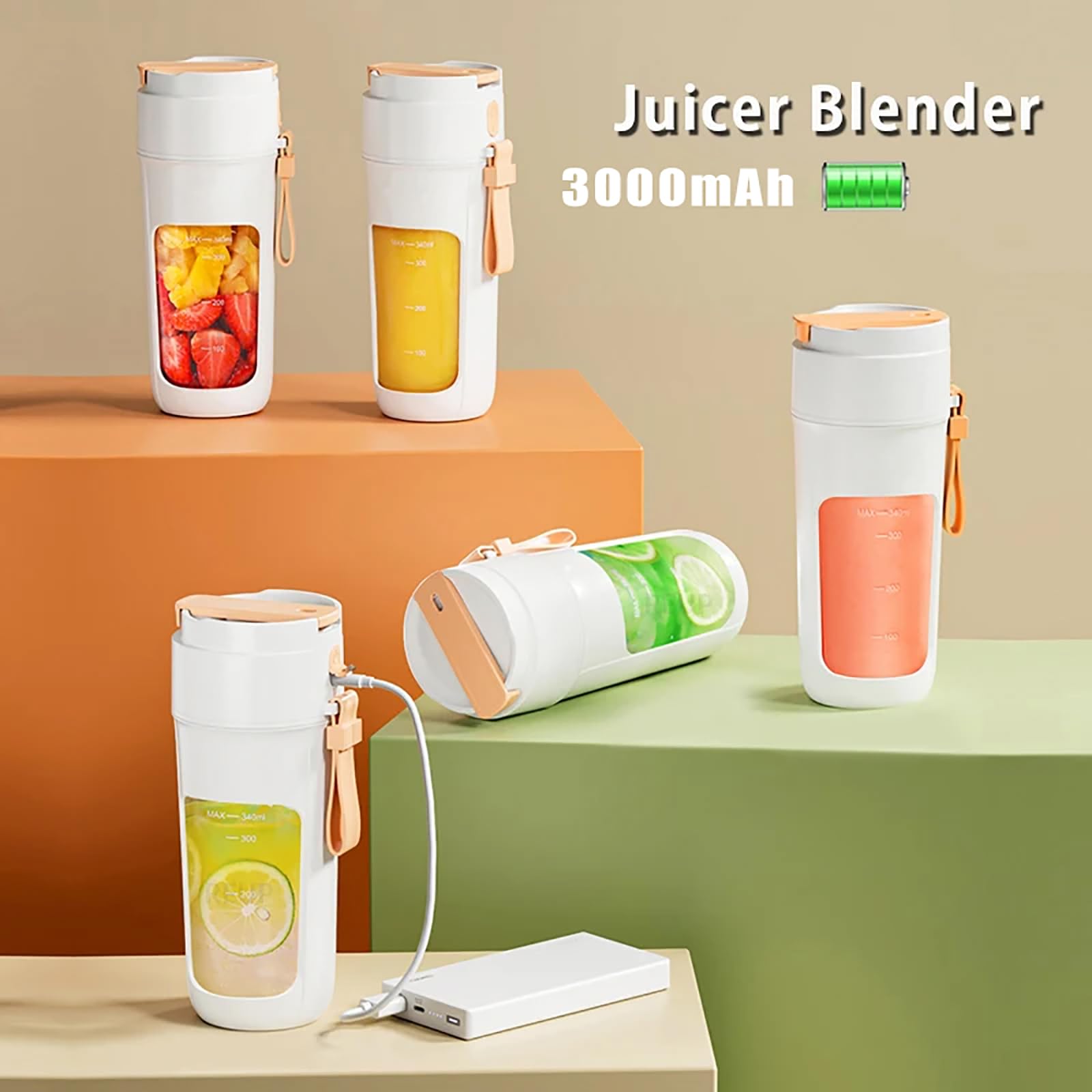 Osobisty Mini Blender Do Soków, Przenośny Kubek Do Wyciskania Soku O Pojemności 340 Ml Z 8 Ostrzami, Szybkie I Łatwe W Czyszczeniu Miksowanie W Stylu Lat 40., Ładowanie Przez USB, Na Śniadanie