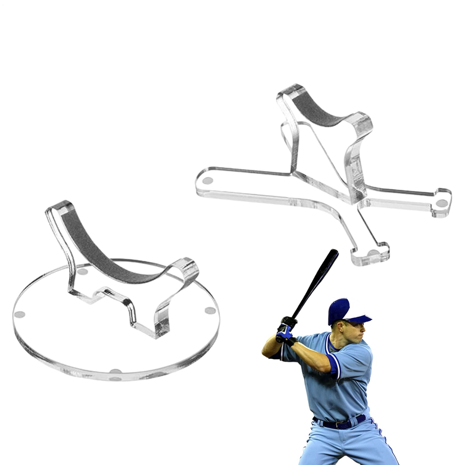 Softball Bat Rack, Baseball Stand, Acrylic Holder, Double Display Shelf Transparent Construction Ideal for Sports Table Decoration, 3.46x3.46x1.77 Inches