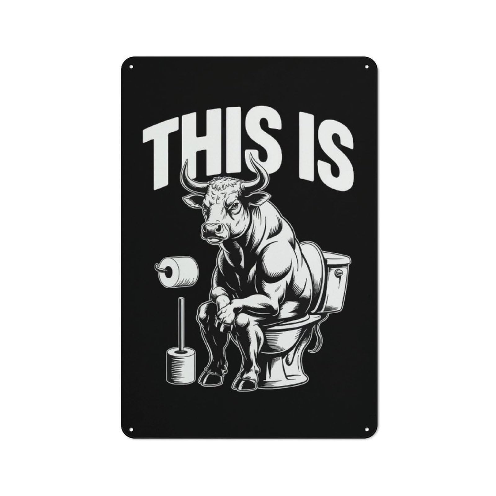 Junmoney Style-8 Creative Bull On Toilet With Text Office Metal Sign 30X20cm, Study Room Decor For Workspace, Cafe, Shop Or Desk Area