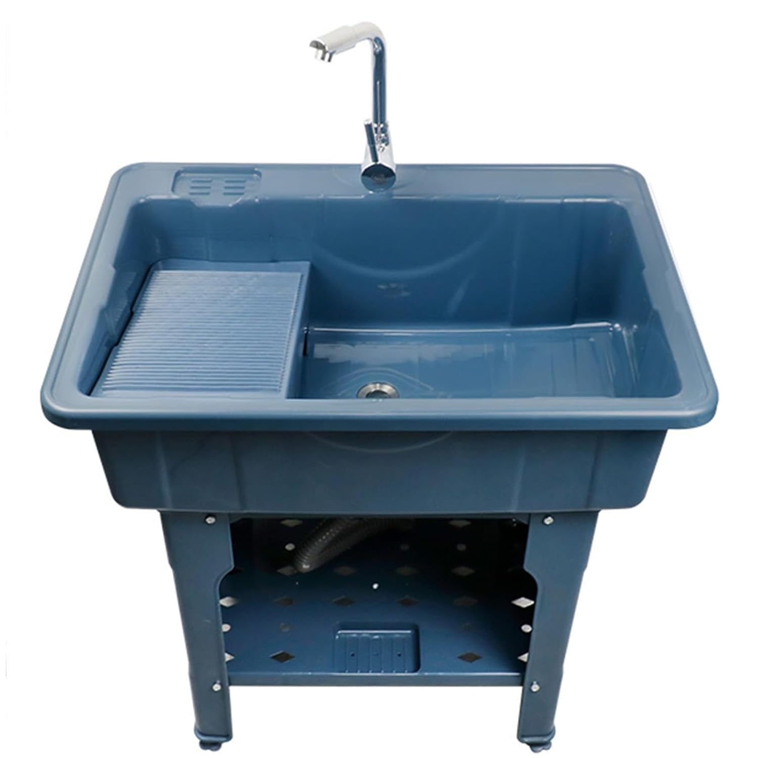 Fregadero De Plástico PP con Tabla De Lavandería, Fregadero Independiente Lavabo De Limpieza con Pies Ajustables, Capacidad De Carga 200 Kg para Cuarto De Lavado, Garaje