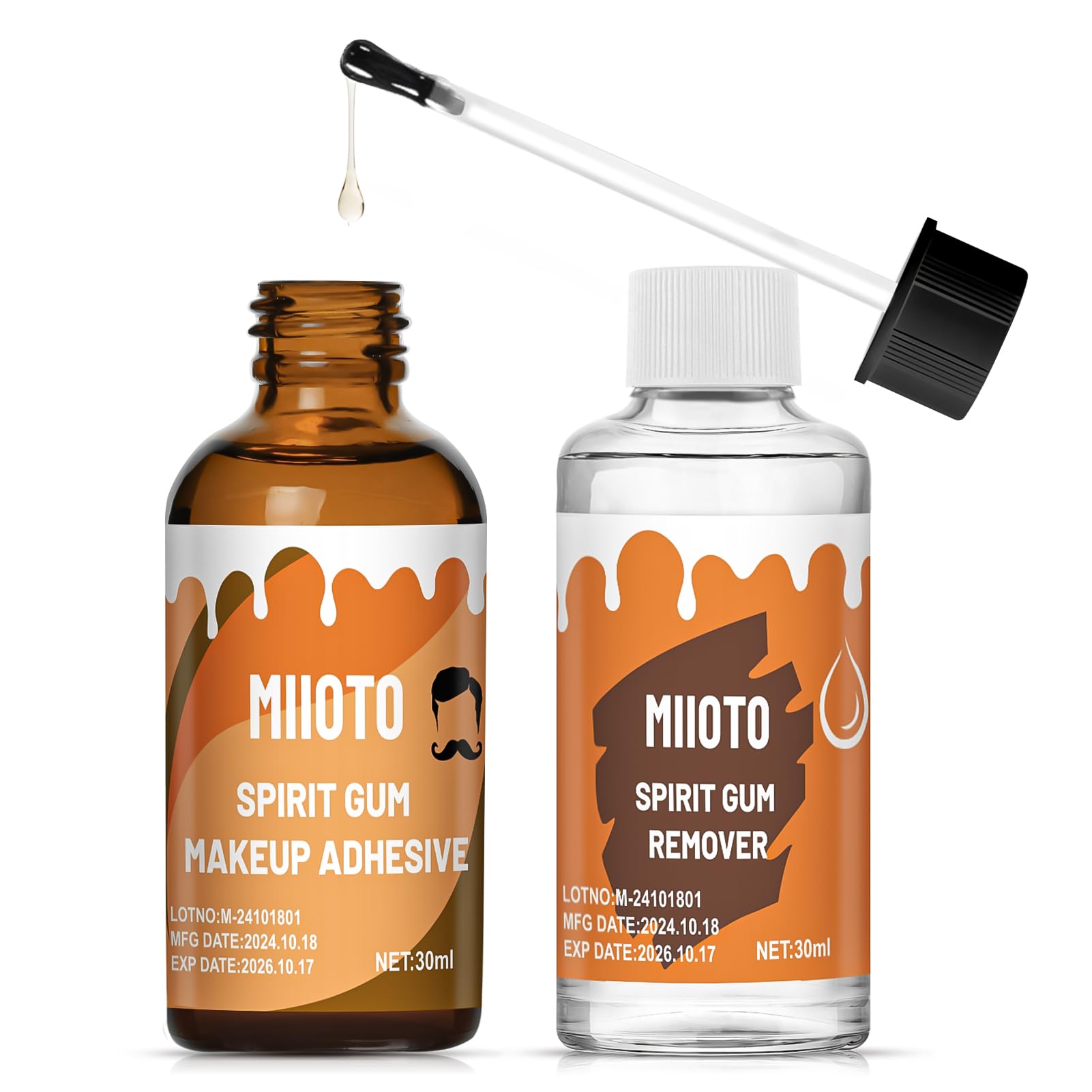 Colla per Viso+Rimuovi Adesivo, Durevole Collodion, Liquido per Cicatrici per Trucco, Adesivo per Capelli, Barbe e Parrucche, Effetti Speciali Colla per Viso, Feste, Halloween, 30ml*2