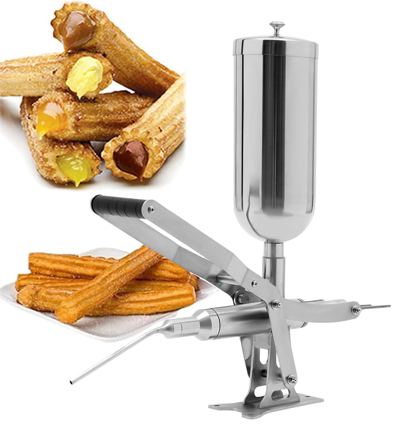 Remplisseur Manuel de Churro Espagnol 5 L, Machine Commerciale à Fruits latins espagnols en Acier Inoxydable, Machine de Remplissage de crème de Beignet Churro pour Boulangerie,Long