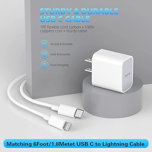 Miniatura 4 de 【Certificado Apple MFi】Cargador de iPhone de carga rápida, paquete de 3 adaptadores de cargador de Apple, cargador súper rápido, cable USB C a