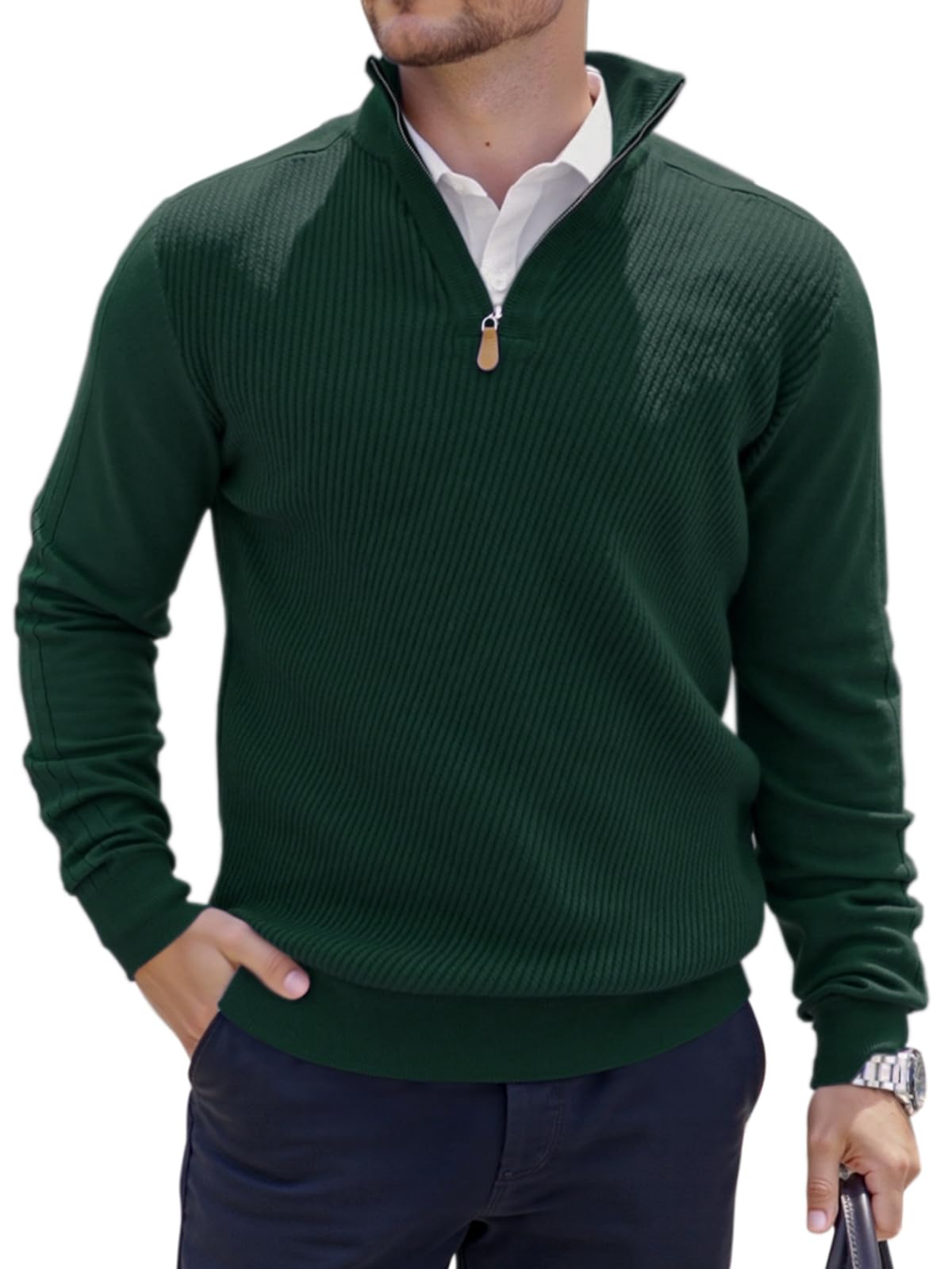 lifrowi Mens Quarter Zip Pullover Sweater Slim Fit Long Sleeve Knit Lightweight Mock Neck Casual Polo Sweater-picture-15