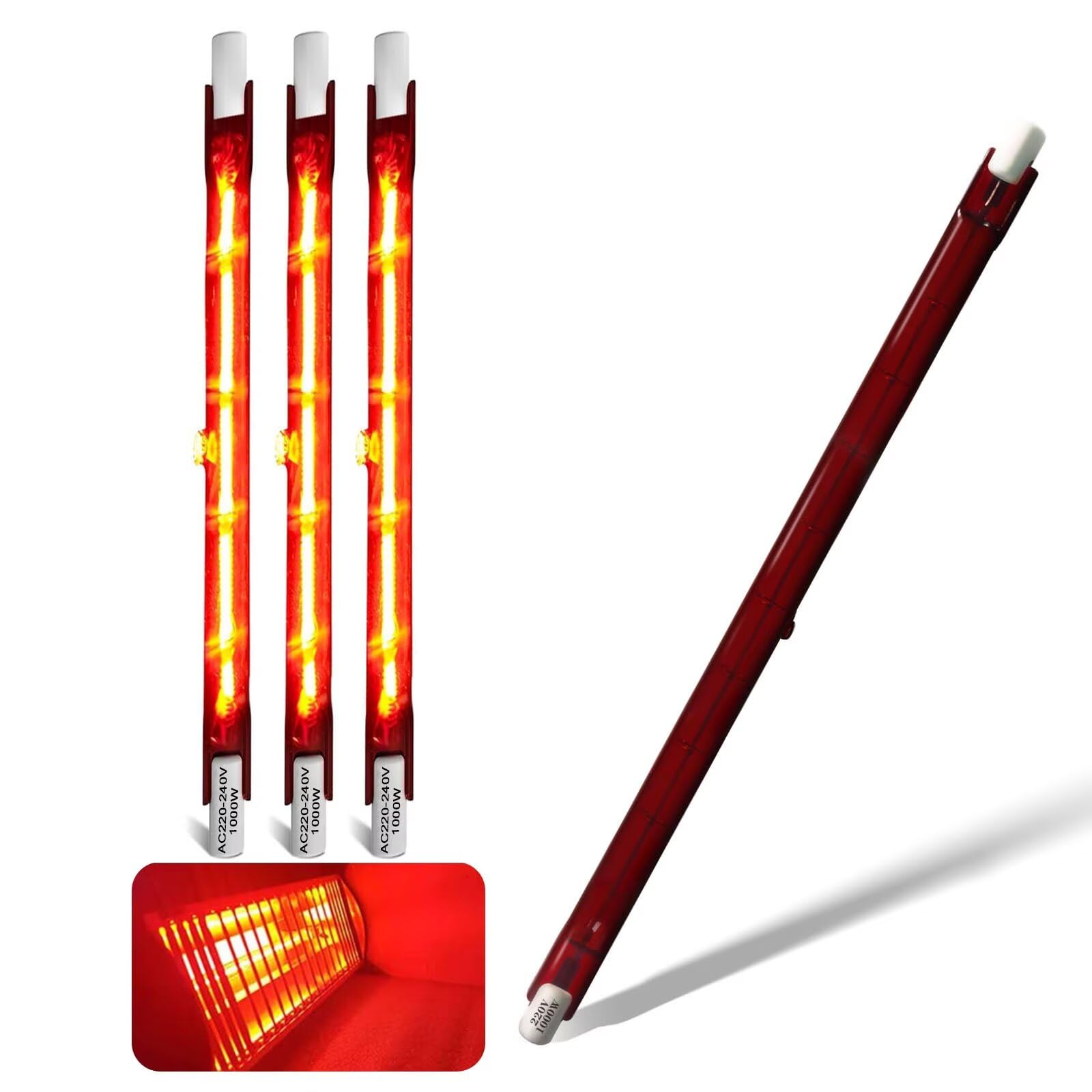 Infrared Heat Lamp Bulb 1000W, 254mm Quartz Halogen Bulb Dimmable, 1000lm, 1000W R7S Infrared Heating Light Bulbs, 220V Ruby Heater Bulbs for Heatmaster U3 Heater, No Flicker, 360° Beam Angle, 4 Packs