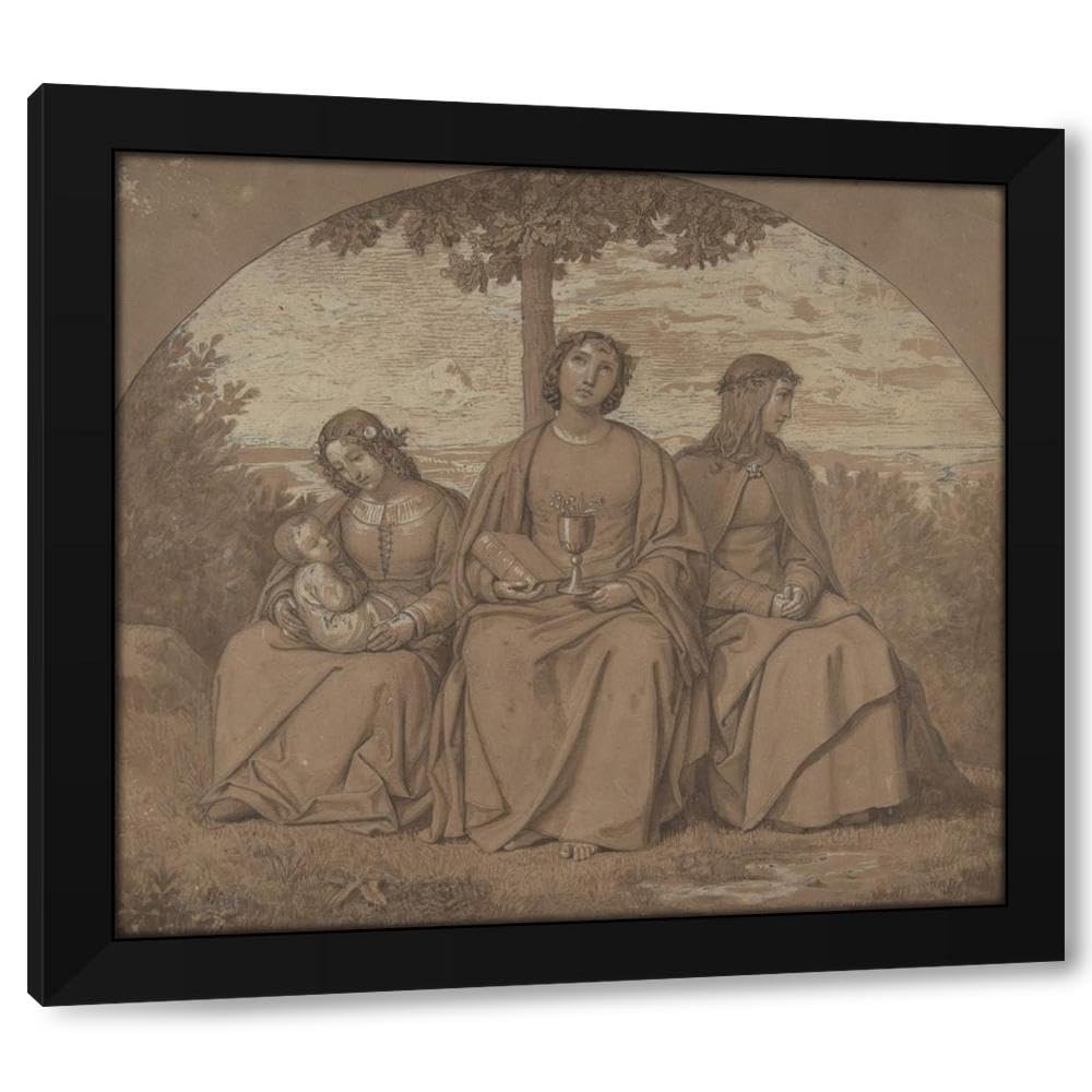 Heinrich Maria Von Hess 16x15 Black Modern Framed Art Print Titled: Allegories of Faith, Hope, and Charity (1819)