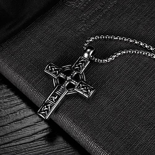 TURTLEDOVE Trinity Celtic Cross Necklace - Stainless Steel Triquetra Knot Irish Pendant - Jesus Crucifix Cross3