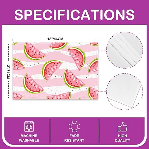 Miniatura 4 de Juego de 4 manteles individuales de 12 x 18 pulgadas con diseño de frutas de verano con bonito estampado de rayas, lavables, fáciles de limpiar,