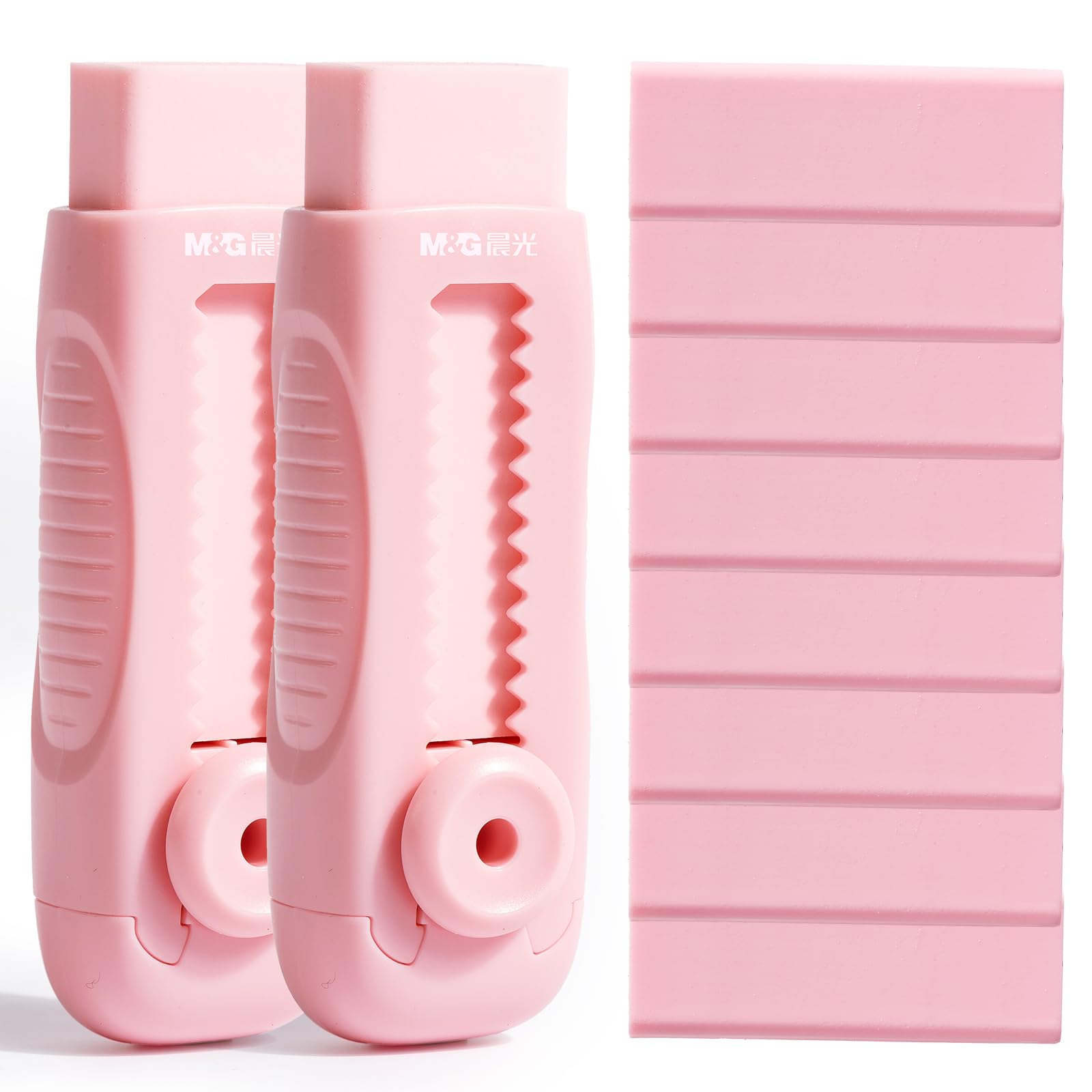 M&amp;G 2+8 Retractable Erasers, Sliding Rubber Eraser Set, Pink Erasers