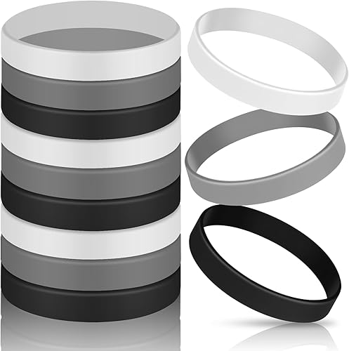 Miniatura 7 de JOVITEC 12 pulseras de goma, pulseras de silicona de color sólido, paquete múltiple de pulseras en blanco para eventos, bandas de goma para fiestas