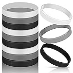JOVITEC 12 Pieces Rubber Bracelets, Solid Color Silicone Wristbands, Multi-Pack Blank Wristbands Bracelets for Events Rubber Bands Party (Black, White, Gray)