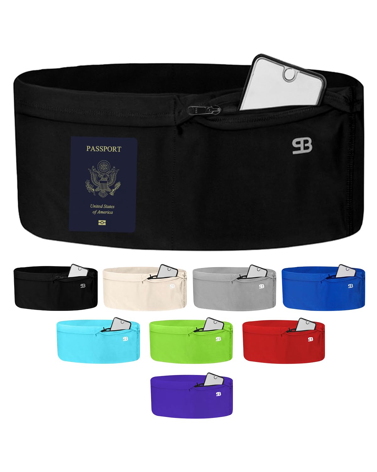 Unisex Travel Money Belt, Running Belt, Fanny and Waist Pack with Large Security Pockets and Zipper, Fits All Size Phones Passport and More
