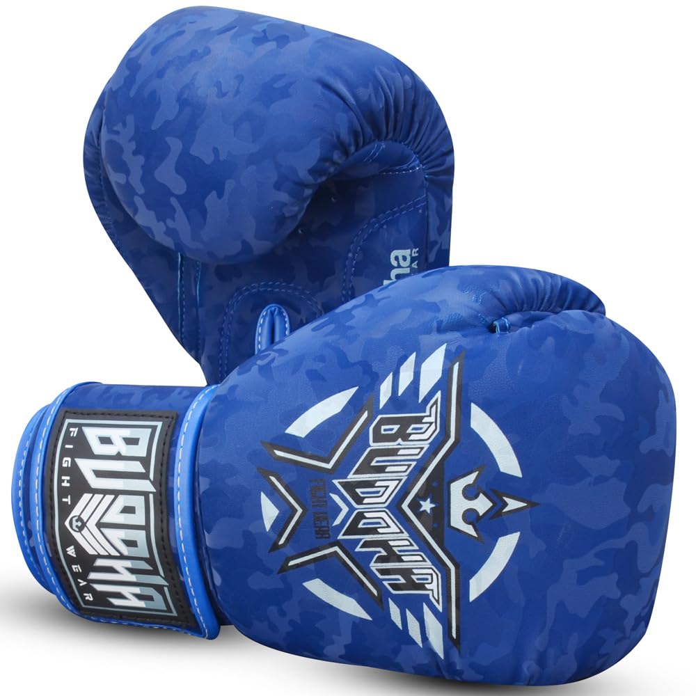 BUDDHA FIGHT WEAR - Guantes de Boxeo Thailand - Muay Thai - Kick Boxing - Piel Sintética Tejido Interior Resistente A Los Olores - Varios Diseños