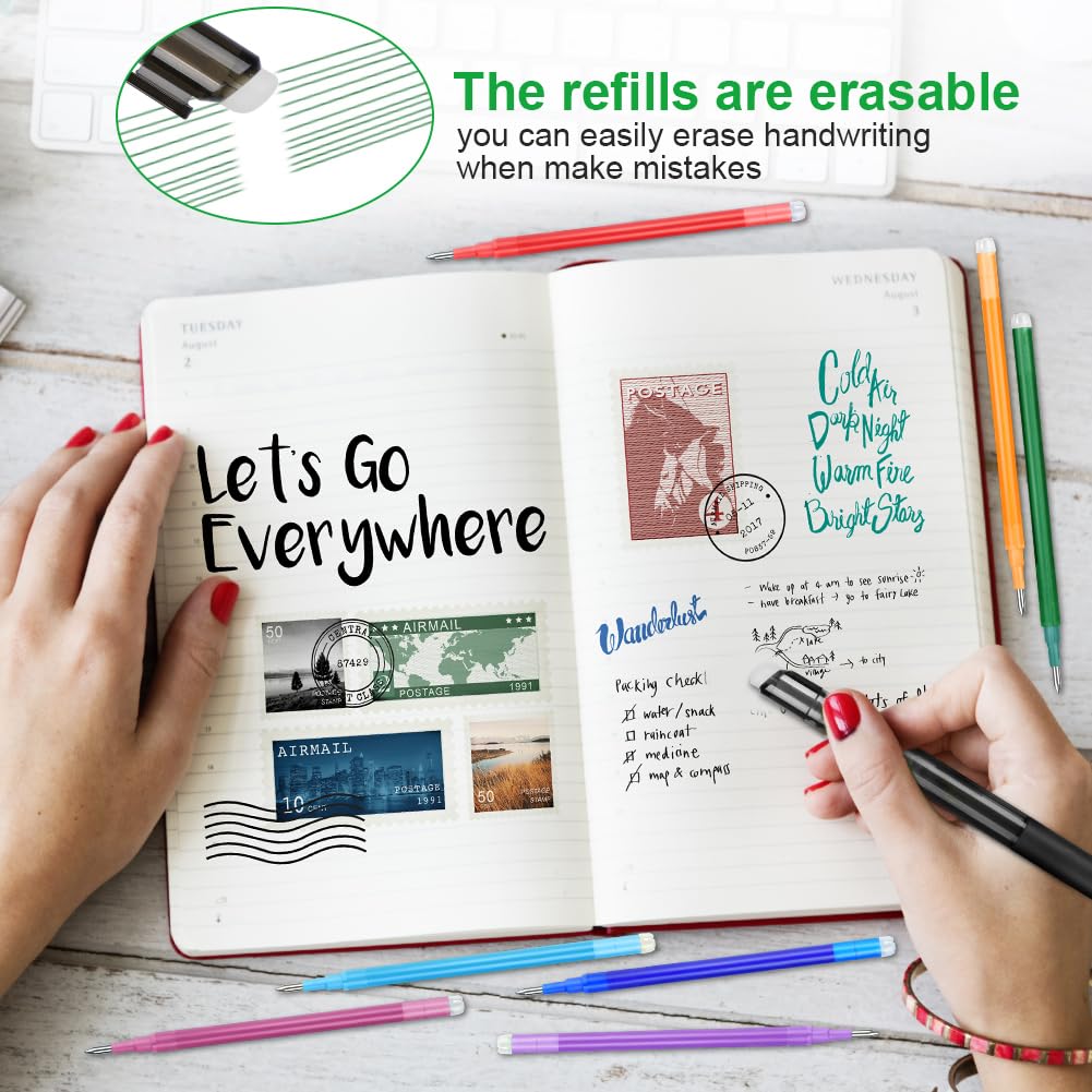 Vicloon Recharge Pour Stylo Gel Effaçable, 16Pcs Mines De Rechange Effaçables, Pointe 0,7 Mm, Recharges Pour Stylos Éffaçables Pour Enfants Etudiants Adultes (8 Couleurs