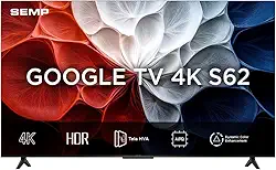 Smart TV Semp 65 Polegadas LED HVA 4K S62 WiFi Bluetooth Google TV 3 HDMI HDR10+ Dolby Audio 65S62