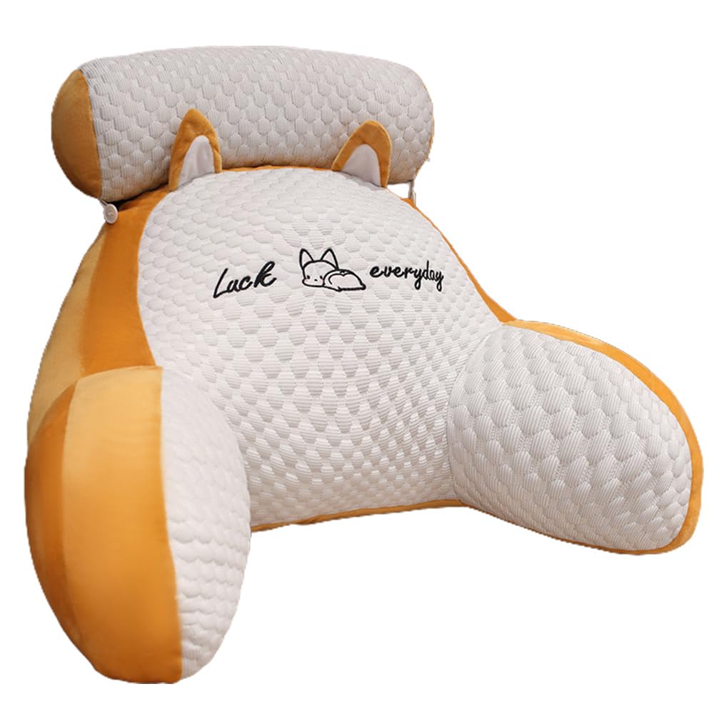 Reading Pillow, Back Support Lumbar Cushion with Arms & Detachable Neck Roll, Backrest Pillow with Washable & Detachable Pillowcase for Kids Students & Adults for Watching TV Gaming Reading Working