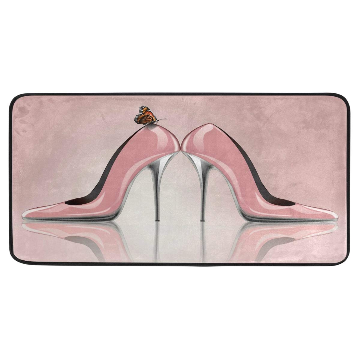 Mnsruu Pink High Heel Shoes Butterfly Non Slip Kitchen Floor Mat Kitchen Rug for Entryway Hallway Bathroom Living Room Bedroom 39 x 20 inches(
