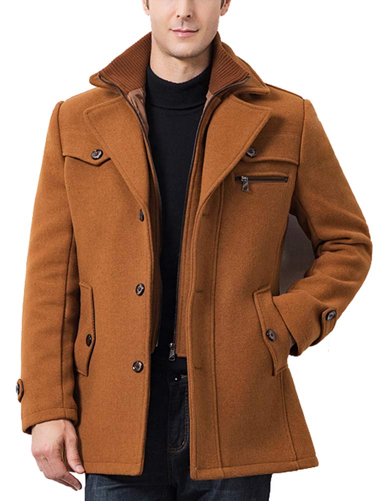 FTCayanz Cappotto di lana da uomo invernale slim fit cappotti monopetto trapuntato foderato trench giacca