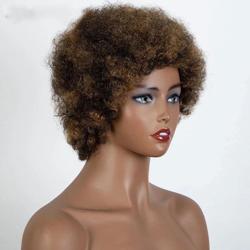 Naturalne peruki afro, kręcone, syntetyczne peruki dla kobiet, z frędzlami, idealne do codziennego użytku lub na imprezę. Peruka z wycięciem (czerwona)