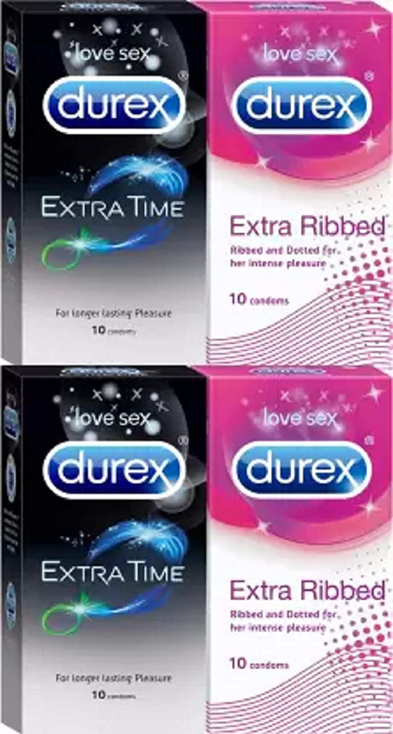 Durex Extra Time, Extra Ribbed (40 Pieces) Condom (Set of 4, 40S)