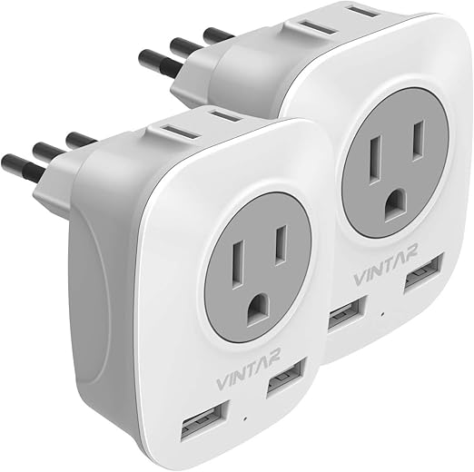 [2Pack] Italy Travel Adapter, VINTAR Grounded Italy Plug Adapter with