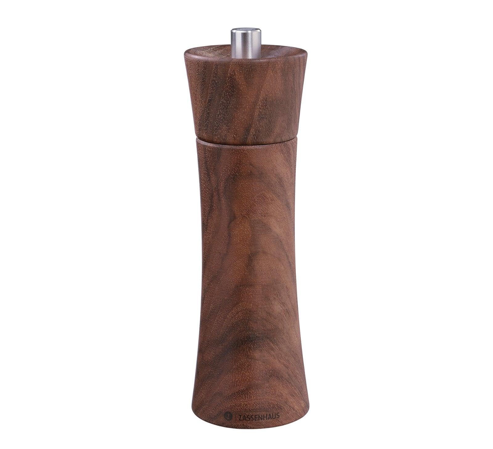 Zassenhaus Frankfurt Salt Mill, 18 cm, Walnut, with Infinitely Adjustable High Performance Ceramic Grinder, Filled Spice Mill, Diameter 5.6 x 18 cm