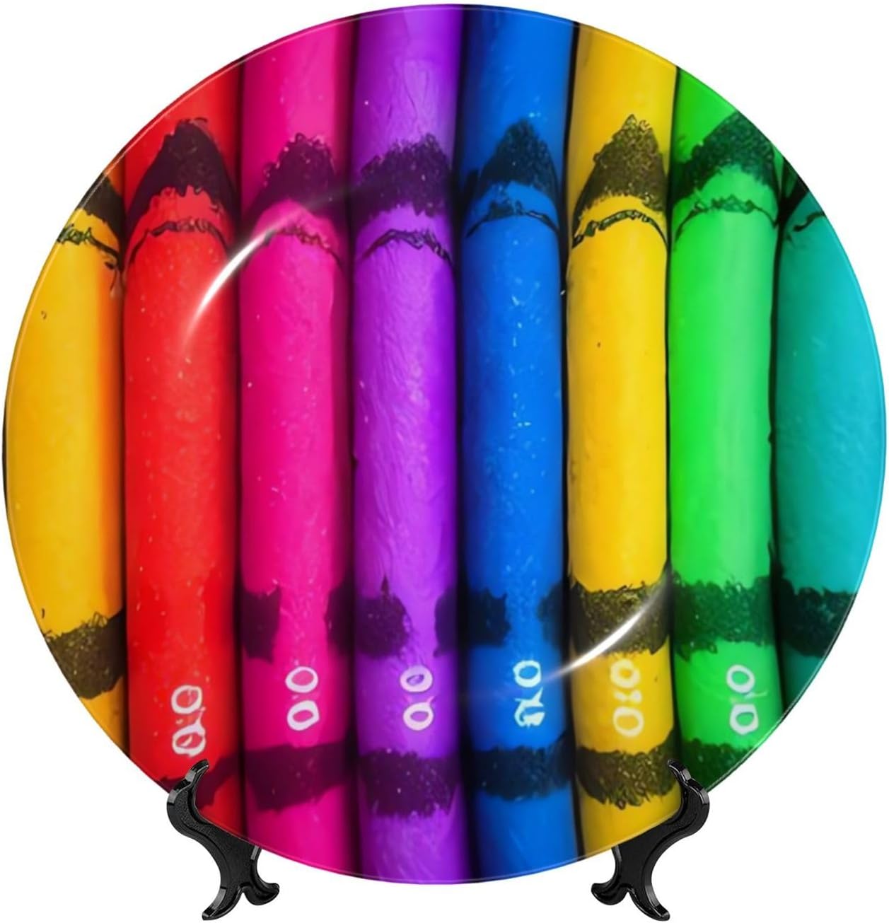 カラークレヨン ボーンチャイナ 装飾プレート 絵付き パーソナライズド磁器ディナープレート ディスプレイスタンド付き セラミック装飾