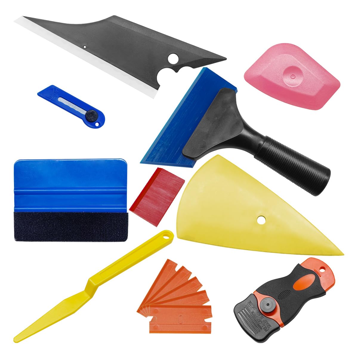 14PCS Car Vinyl Wrap Window Tint Tool Kit - Glass Protective Film Scraper Car Window Film Installation Application Tool Set Include Felt Squeegee, Tint Squeegee, Razor Scraper with Blades