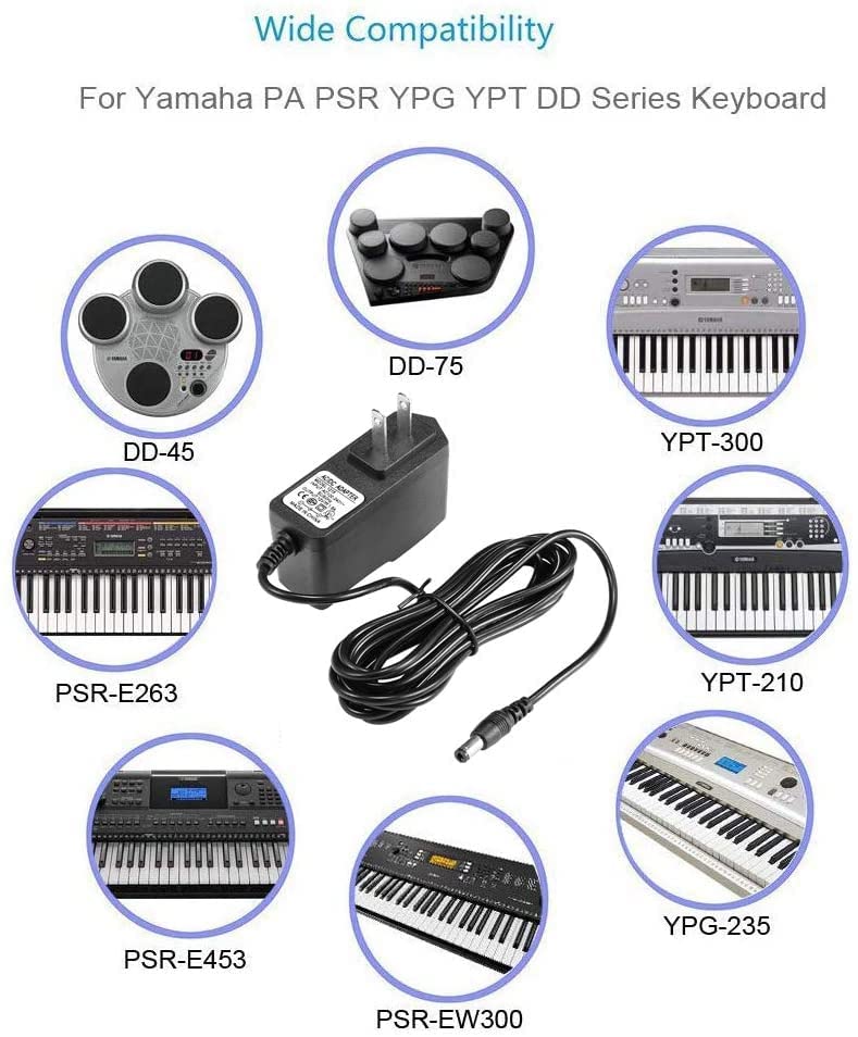 FOX MICRO 12V Power Adapter Charger Compatible with Yamaha Keyboard EZ-220 NP12 NP32 NP-32 P45 P125 P-125 PSR-175 PSR-E363 E373 E463 F51 YPT260, PA-3B PA-3C PA-3/4/40 PA-130B PA-150B - Image 4 thumbnail