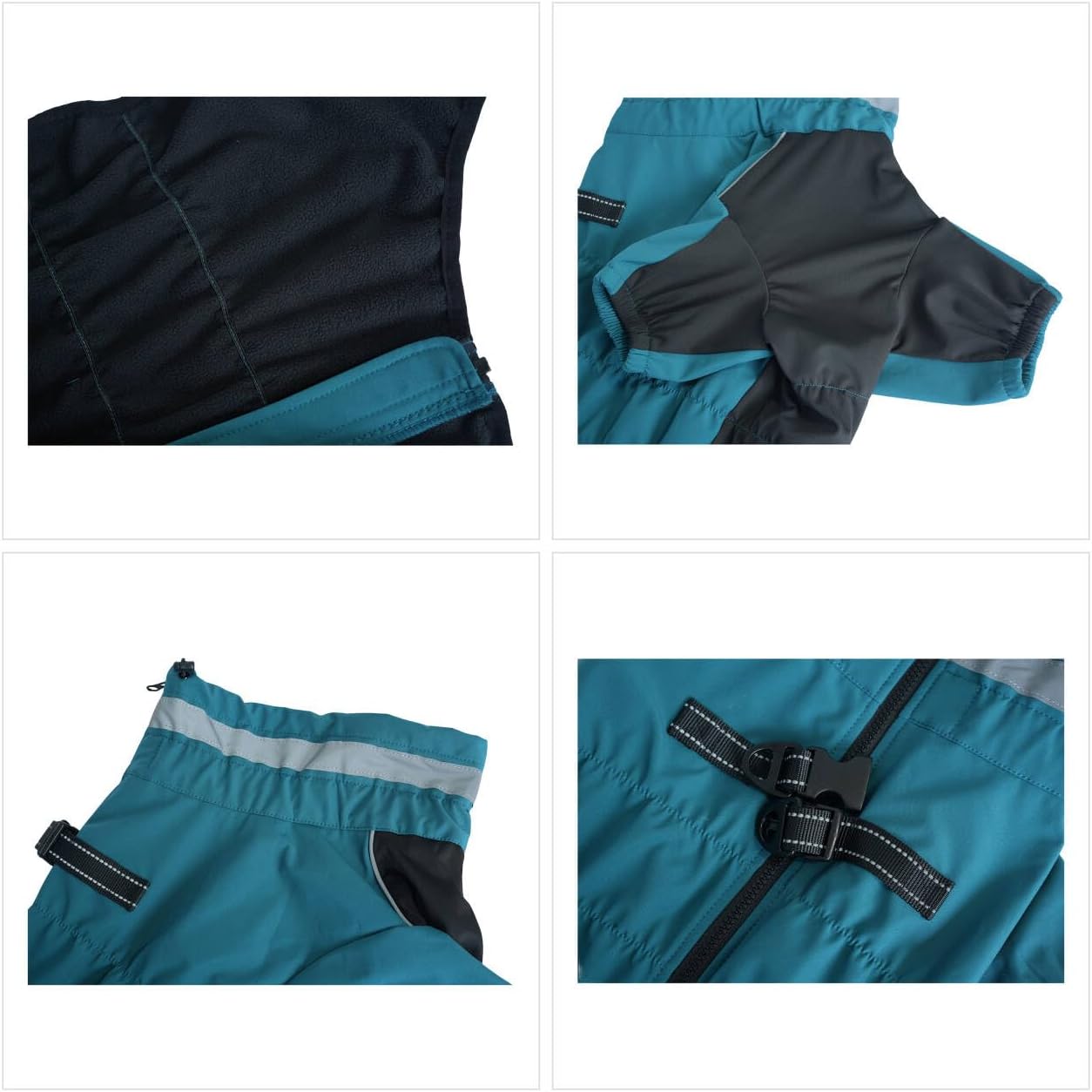 Winter Waterproof Dog Snowsuit – Full Body Outdoor Jacket with Leash Ring, Fleece Lining, Windproof Reflective 4-Leg Dog Coat for Small to Large Dogs Teal Blue XXS