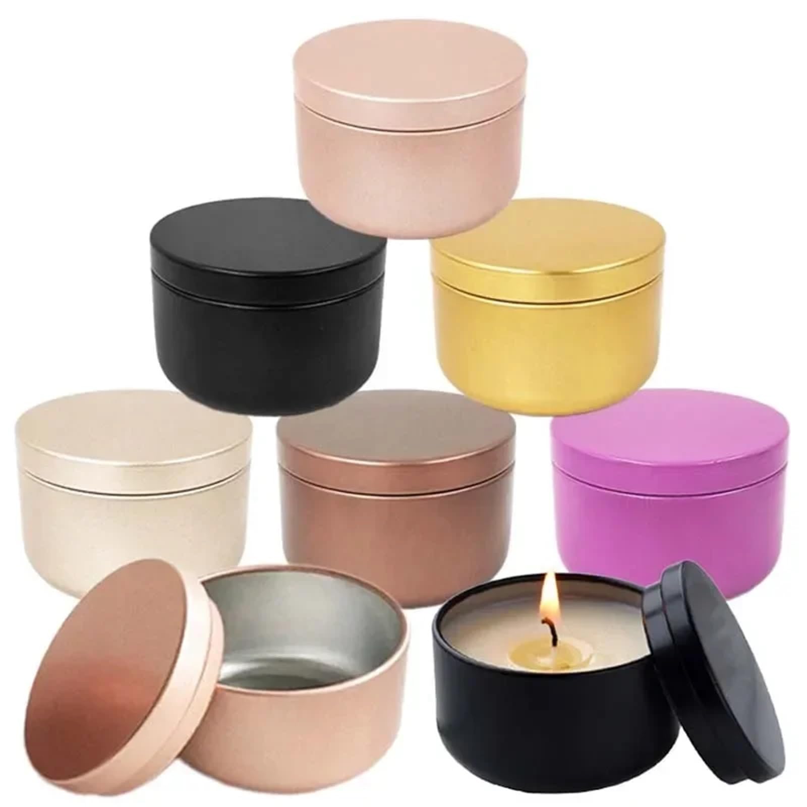 Kerzengläser 100 Stück 50 ml Leere Aluminiumgläser, runde Kerzendosen, Gewürzdosen, Kosmetik- und Gesichtscreme-Vorratsdosen, nachfüllbarer Behälter for unterwegs(Purple)